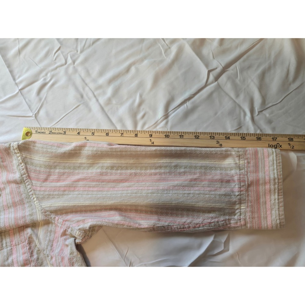 Dressbarn Womens Button Down Shirt Pink Beige Striped Long Sleeve Cotton Large - Picture 6 of 7